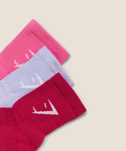 Women's Gymshark Midi 3Pk Socks Build Pink