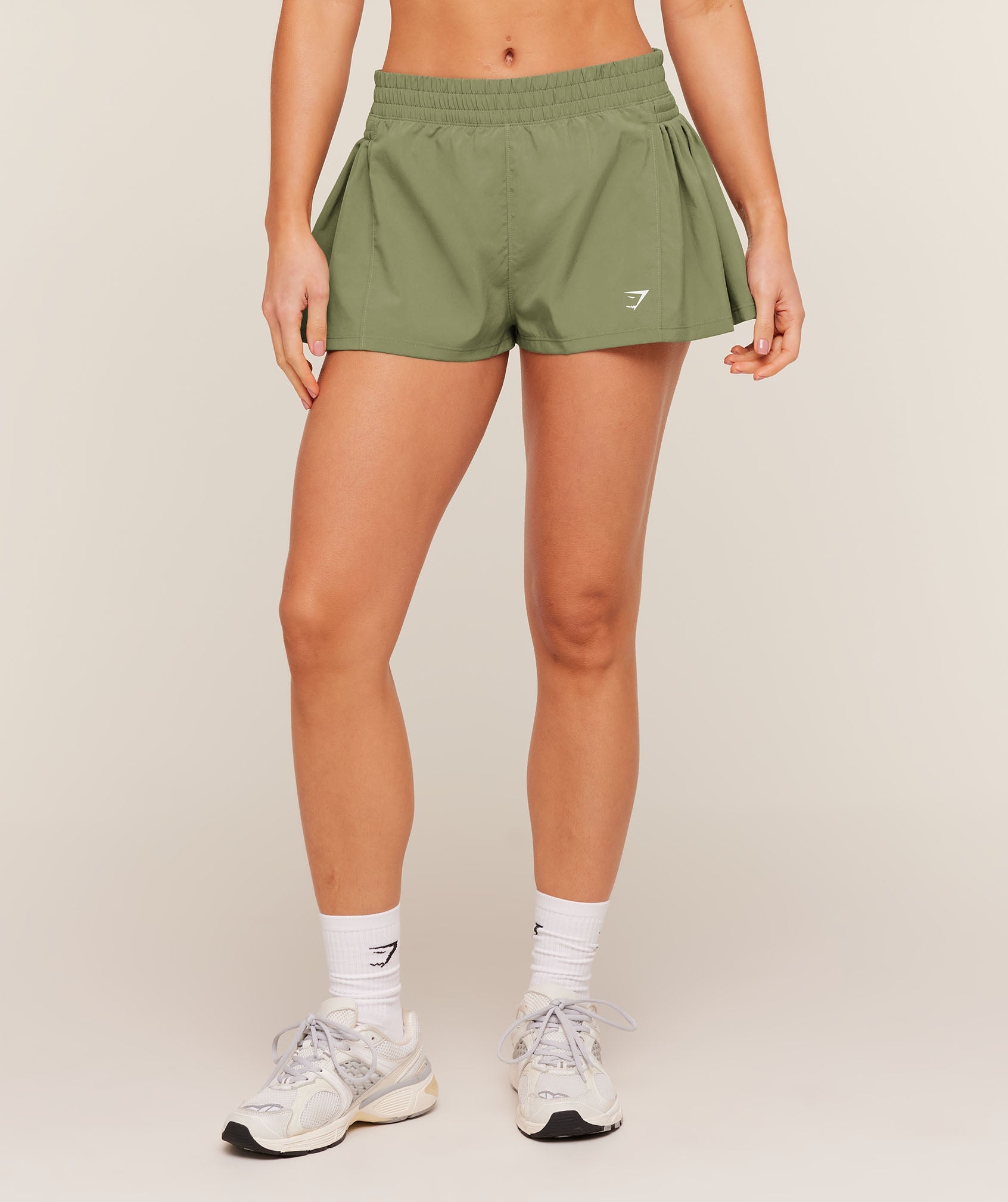 Women's Gymshark Flutter Woven Shorts Gs Grounded Green