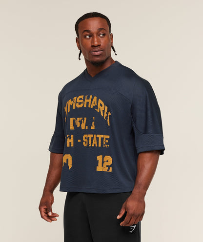 Gymshark Graphic Mesh Oversized T-Shirt Heavy Blue