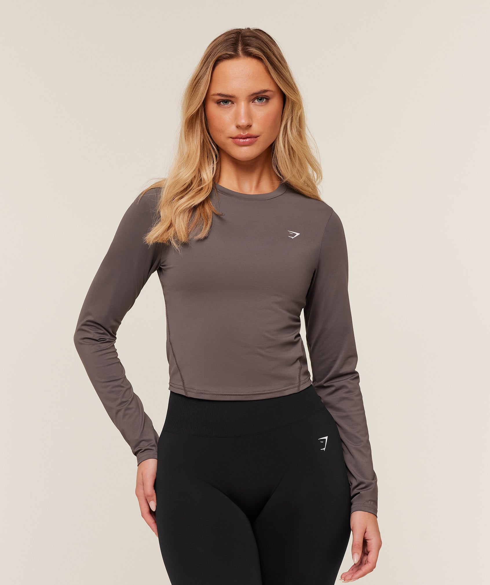 Women's Gymshark Training Midi Long Sleeve Top Cool Brown