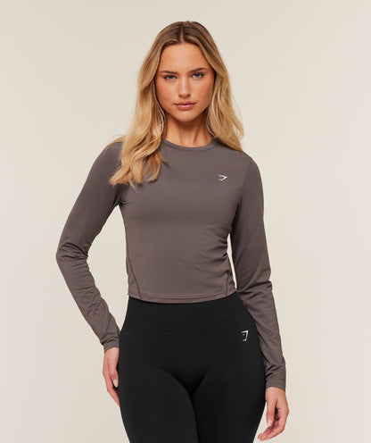 Women's Gymshark Training Midi Long Sleeve Top Cool Brown