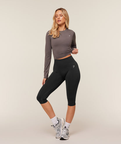 Women's Gymshark Training Midi Long Sleeve Top Cool Brown