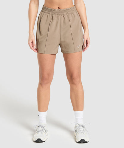 Women's Gymshark Pintuck Shorts Lifestyle Brown