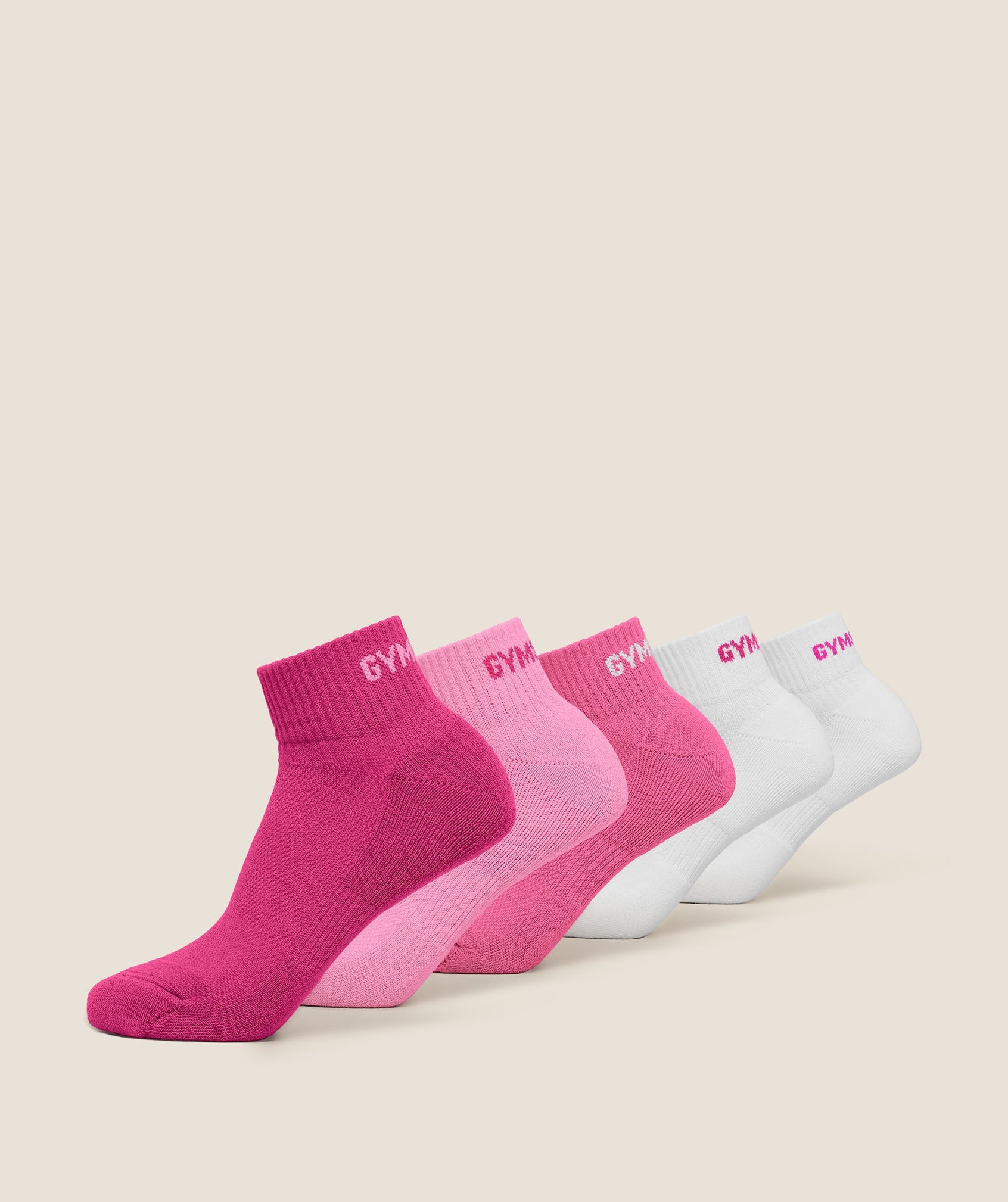 Women's Gymshark Quarter Socks 5Pk Electric Pink