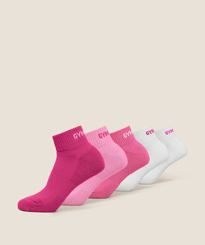 Women's Gymshark Quarter Socks 5Pk Electric Pink