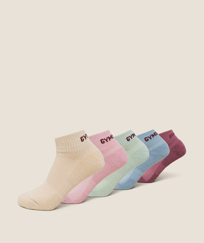 Women's Gymshark Quarter Socks 5Pk Reset Pink