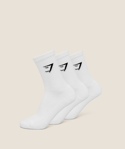 Women's Gymshark Crew Socks 3Pk Gs White