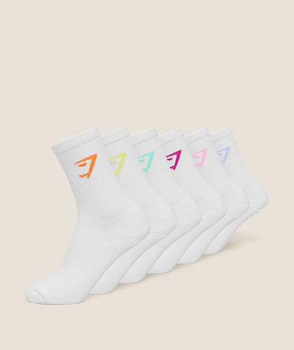 Gymshark Crew Socks 6Pk White