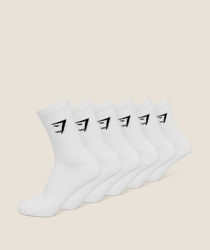 Women's Gymshark Crew Socks 6Pk Gs White