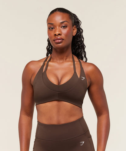 Women's Gymshark Reps T Back Sports Bra Archive Brown