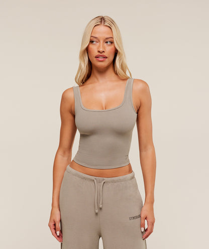Women's Gymshark Waffle Cropped Tank Lifestyle Brown