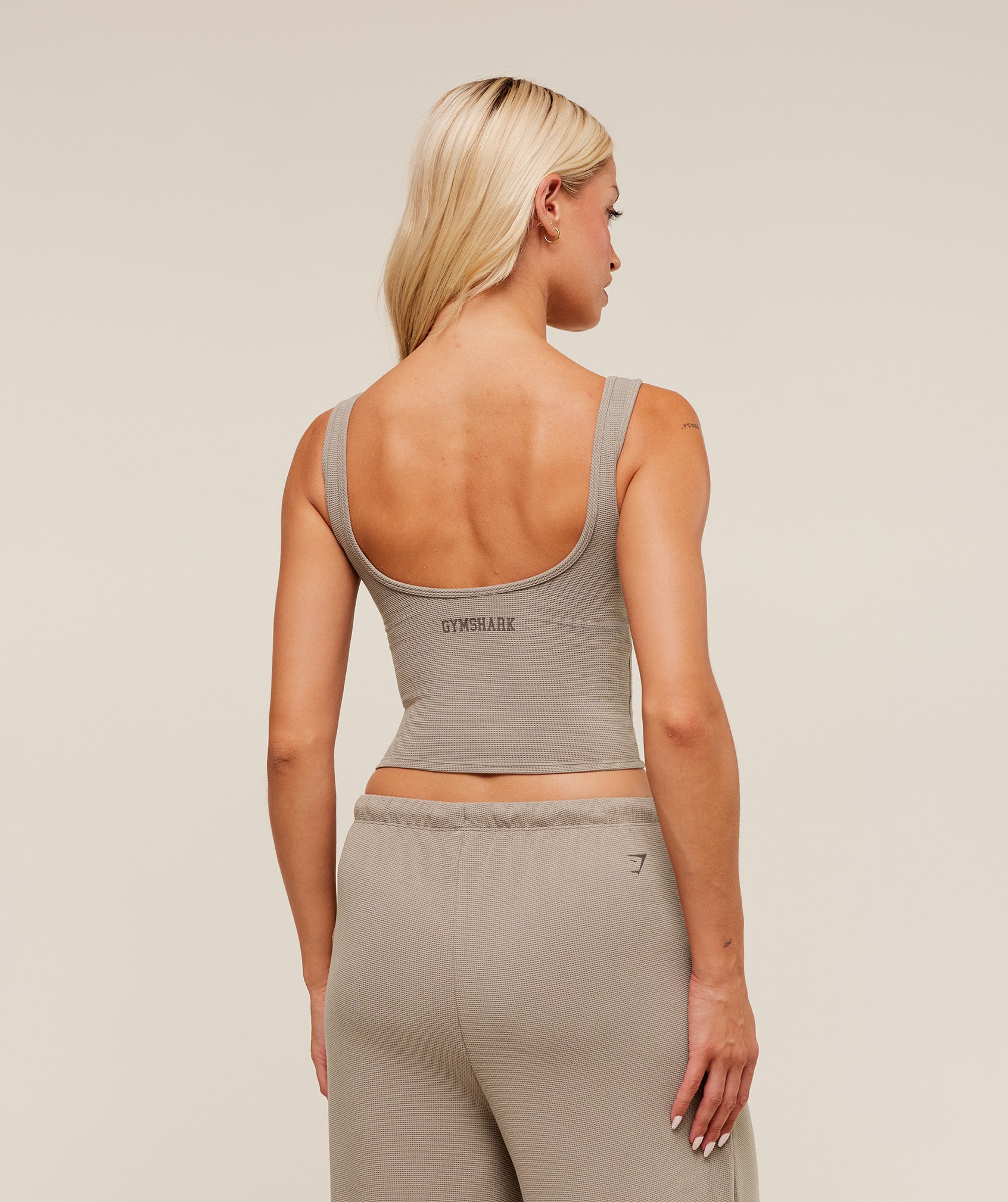 Women's Gymshark Waffle Cropped Tank Lifestyle Brown