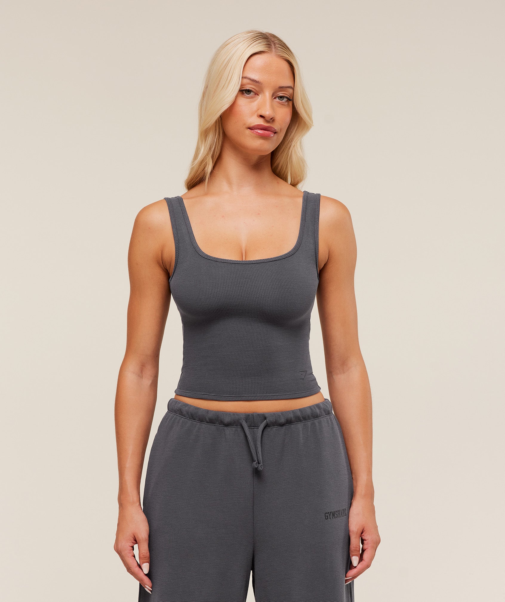 Women's Gymshark Waffle Cropped Tank Grey