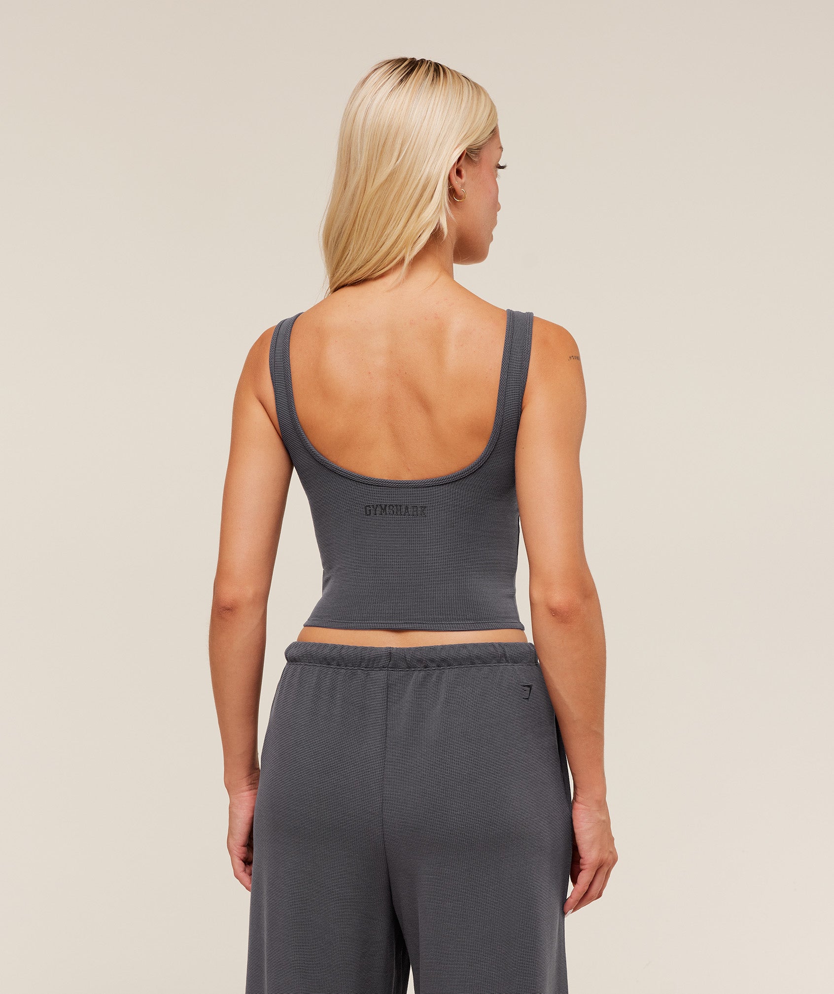 Women's Gymshark Waffle Cropped Tank Onyx Grey