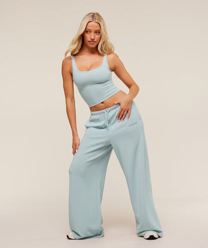 Women's Gymshark Waffle Cropped Tank Smoke Blue