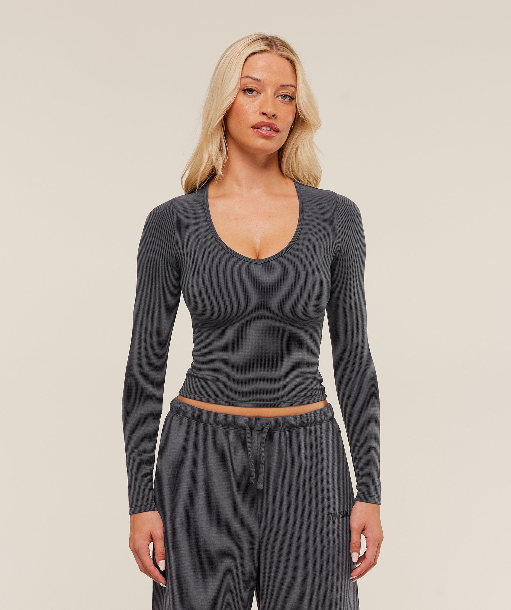 Women's Gymshark Waffle Long Sleeve Top Grey