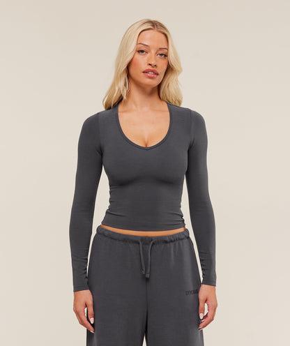 Women's Gymshark Waffle Long Sleeve Top Grey