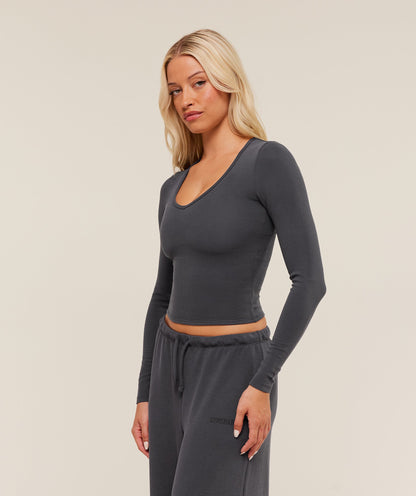 Women's Gymshark Waffle Long Sleeve Top Grey