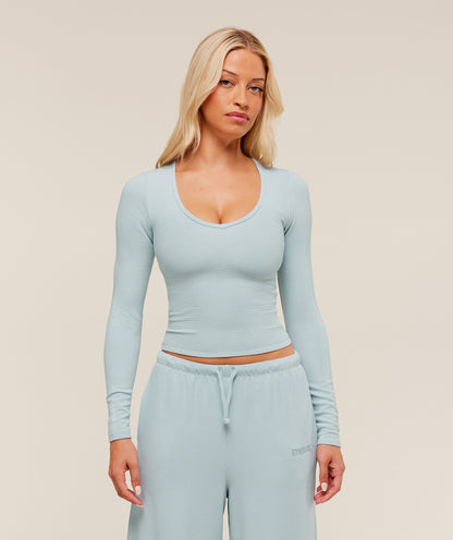 Women's Gymshark Waffle Long Sleeve Top Smoke Blue
