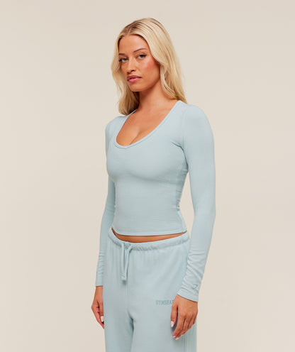 Women's Gymshark Waffle Long Sleeve Top Smoke Blue