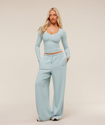 Women's Gymshark Waffle Long Sleeve Top Smoke Blue