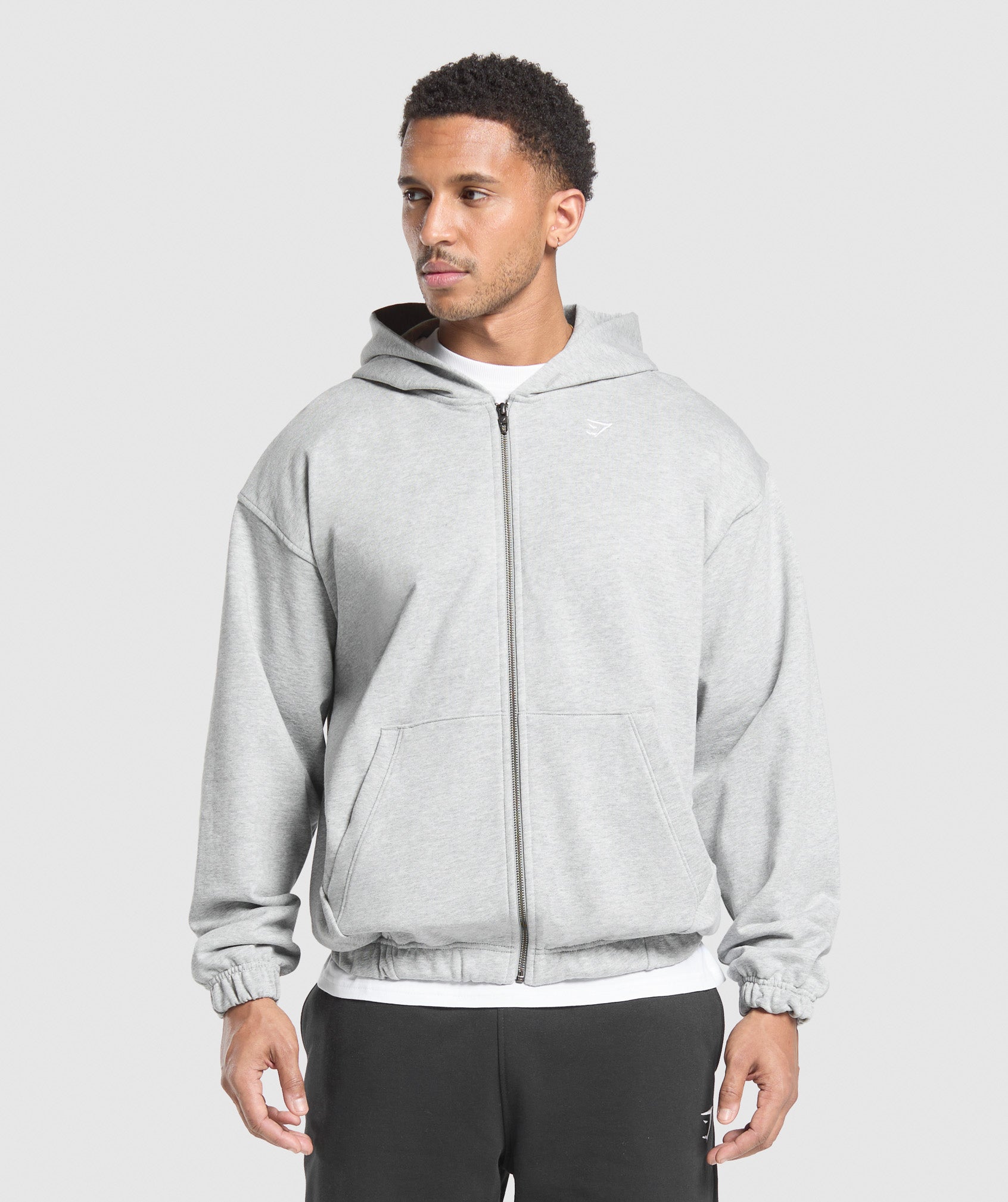 Gymshark Rest Day Essentials Zip Hoodie Light Grey Core Marl