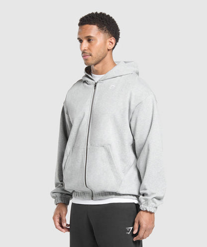 Gymshark Rest Day Essentials Zip Hoodie Light Grey Core Marl