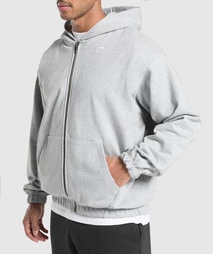 Gymshark Rest Day Essentials Zip Hoodie Light Grey Core Marl