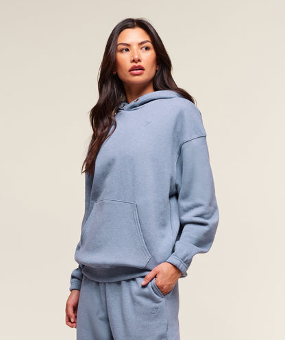 Women's Gymshark Rest Day Sweats 2.0 Oversized Hoodie Bros Worn Blue Marl