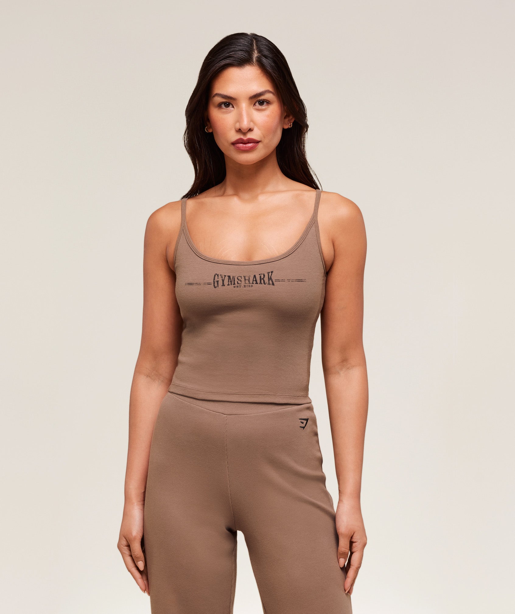 Women's Gymshark Ribbed Cotton Midi Shelf Tank Mocha Mauve