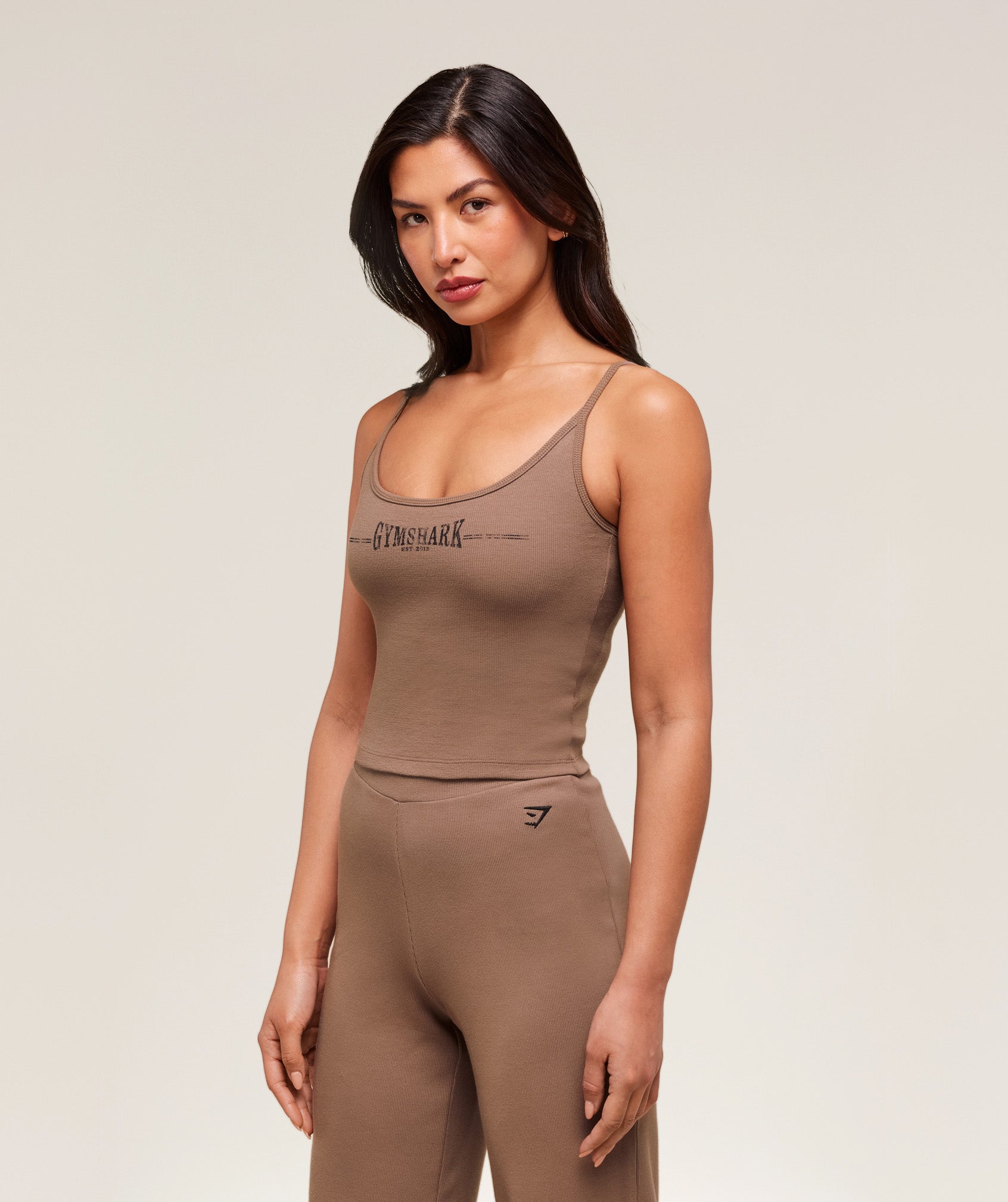 Women's Gymshark Ribbed Cotton Midi Shelf Tank Mocha Mauve
