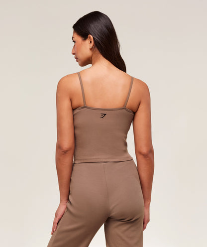 Women's Gymshark Ribbed Cotton Midi Shelf Tank Mocha Mauve