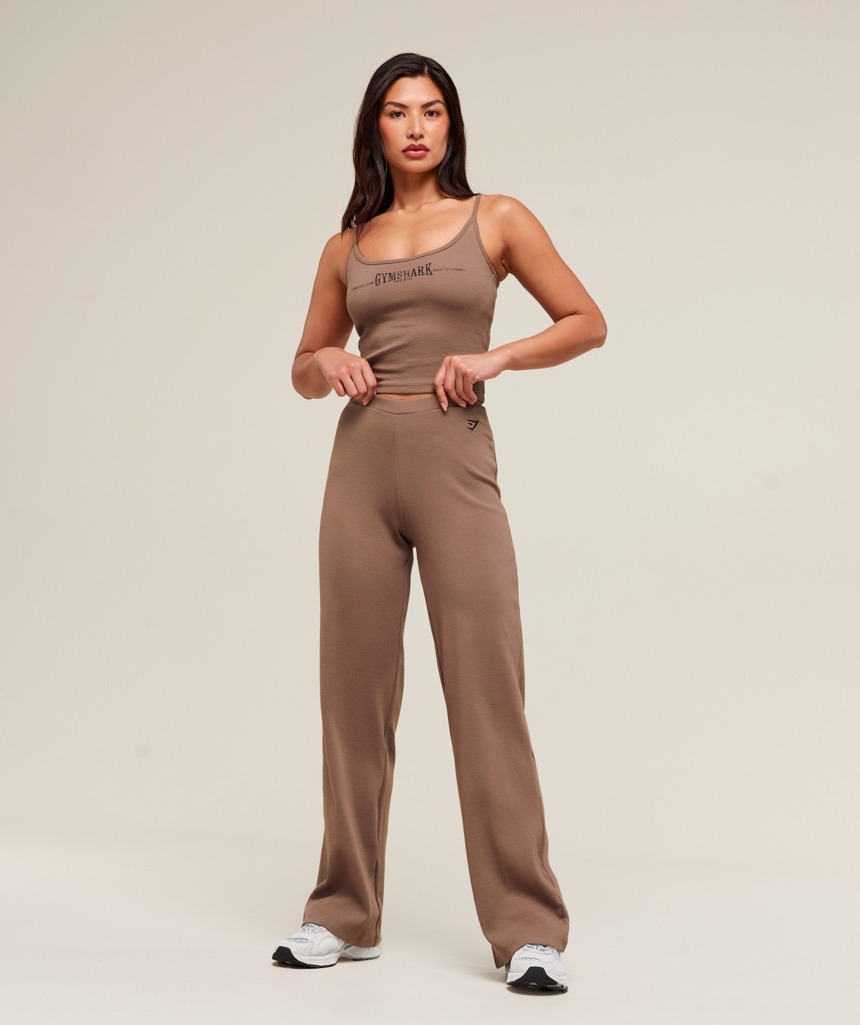 Women's Gymshark Ribbed Cotton Midi Shelf Tank Mocha Mauve