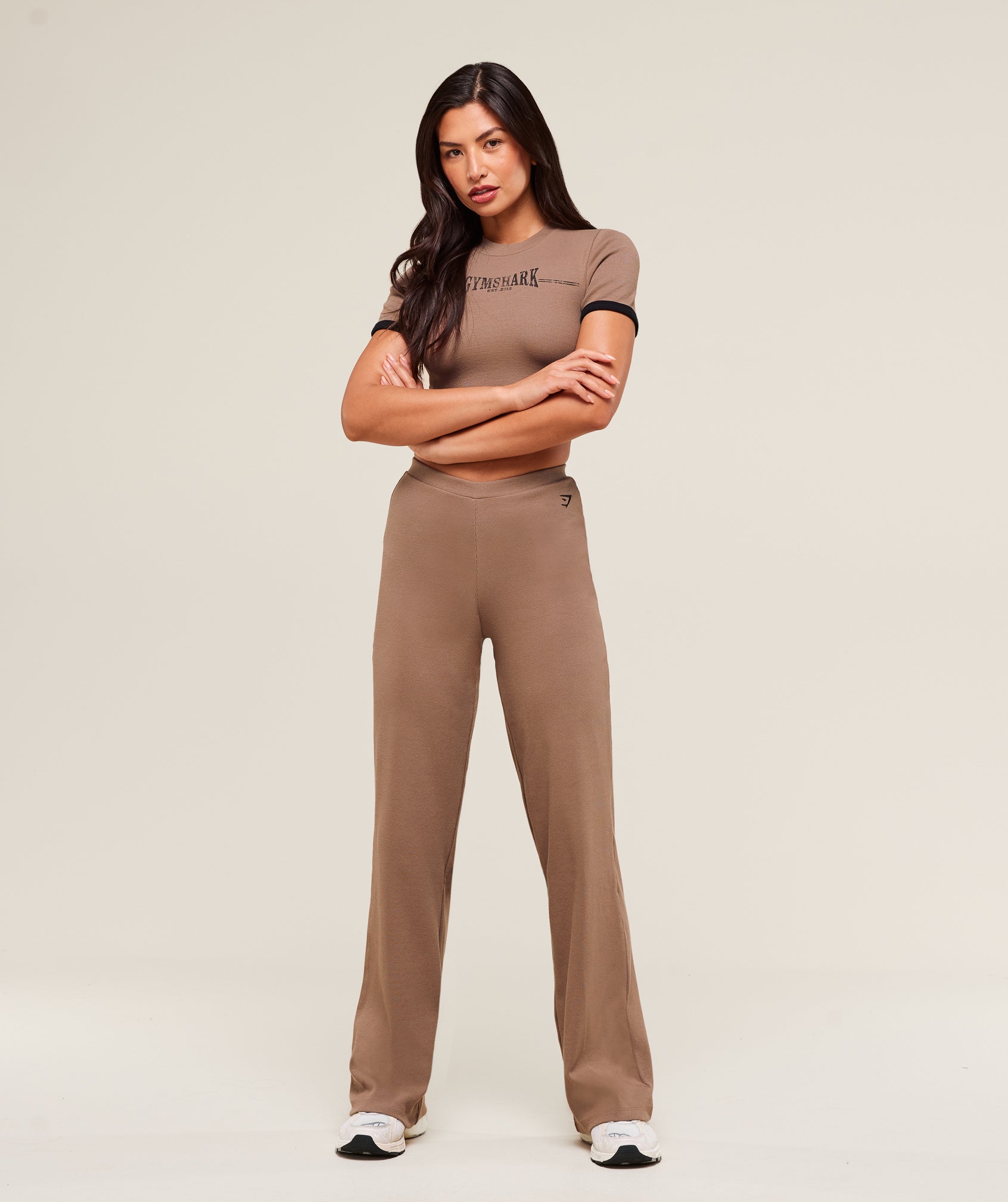 Women's Gymshark Ribbed Cotton Straight Leg Pants Mocha Mauve
