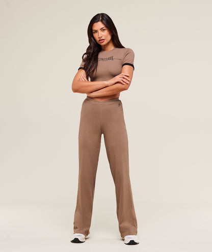 Women's Gymshark Ribbed Cotton Straight Leg Pants Mocha Mauve