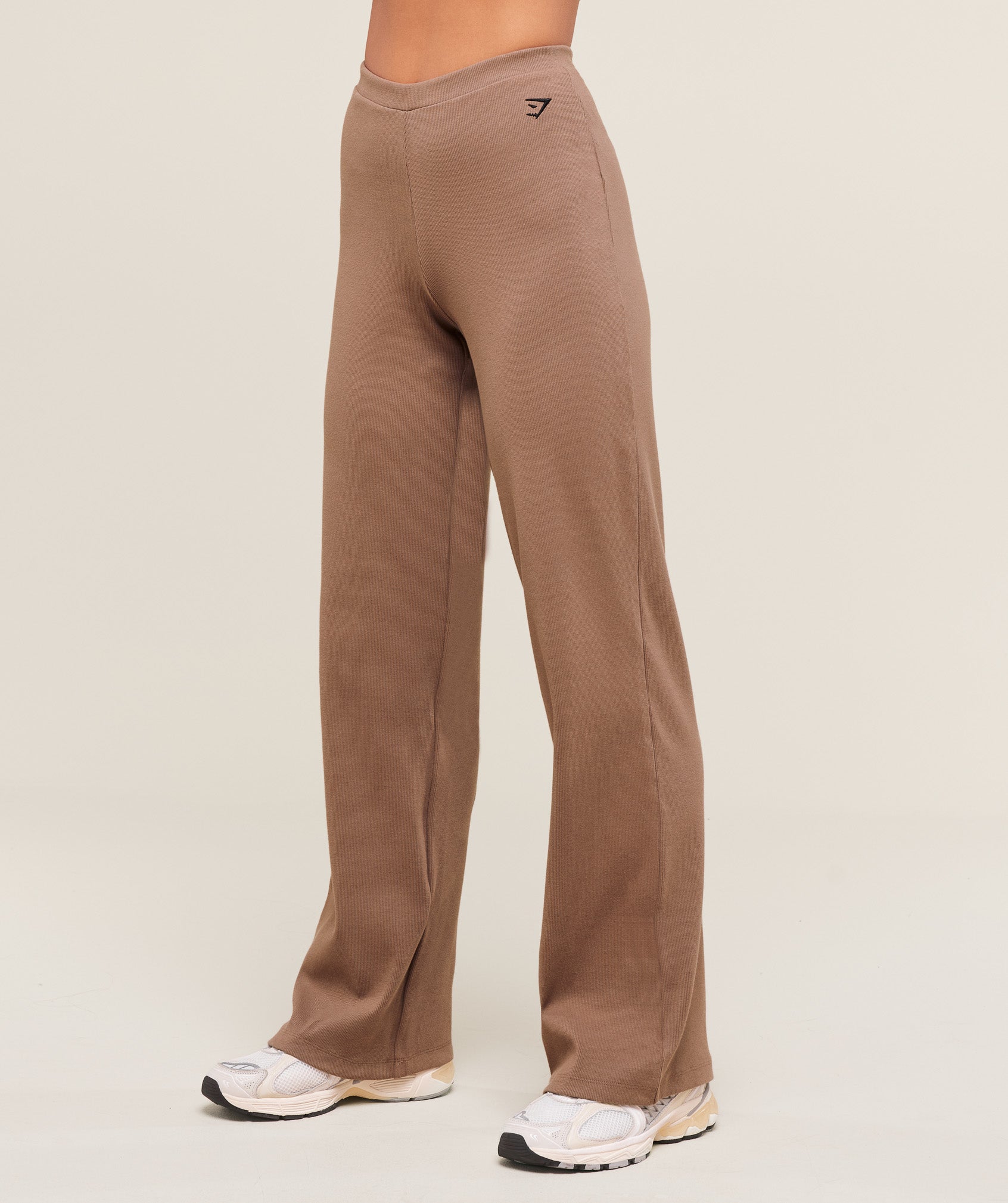 Women's Gymshark Ribbed Cotton Straight Leg Pants Mocha Mauve