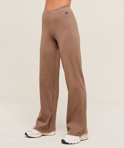 Women's Gymshark Ribbed Cotton Straight Leg Pants Mocha Mauve