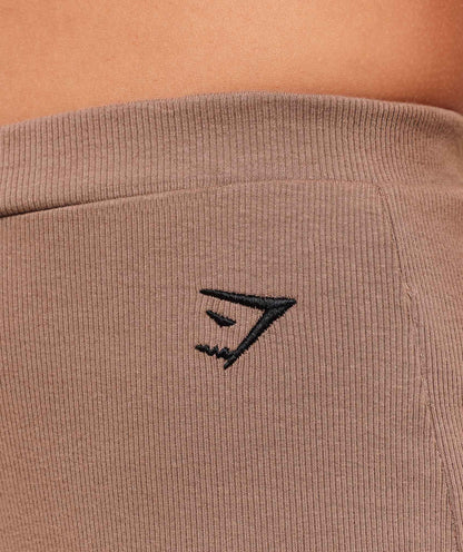 Women's Gymshark Ribbed Cotton Straight Leg Pants Mocha Mauve