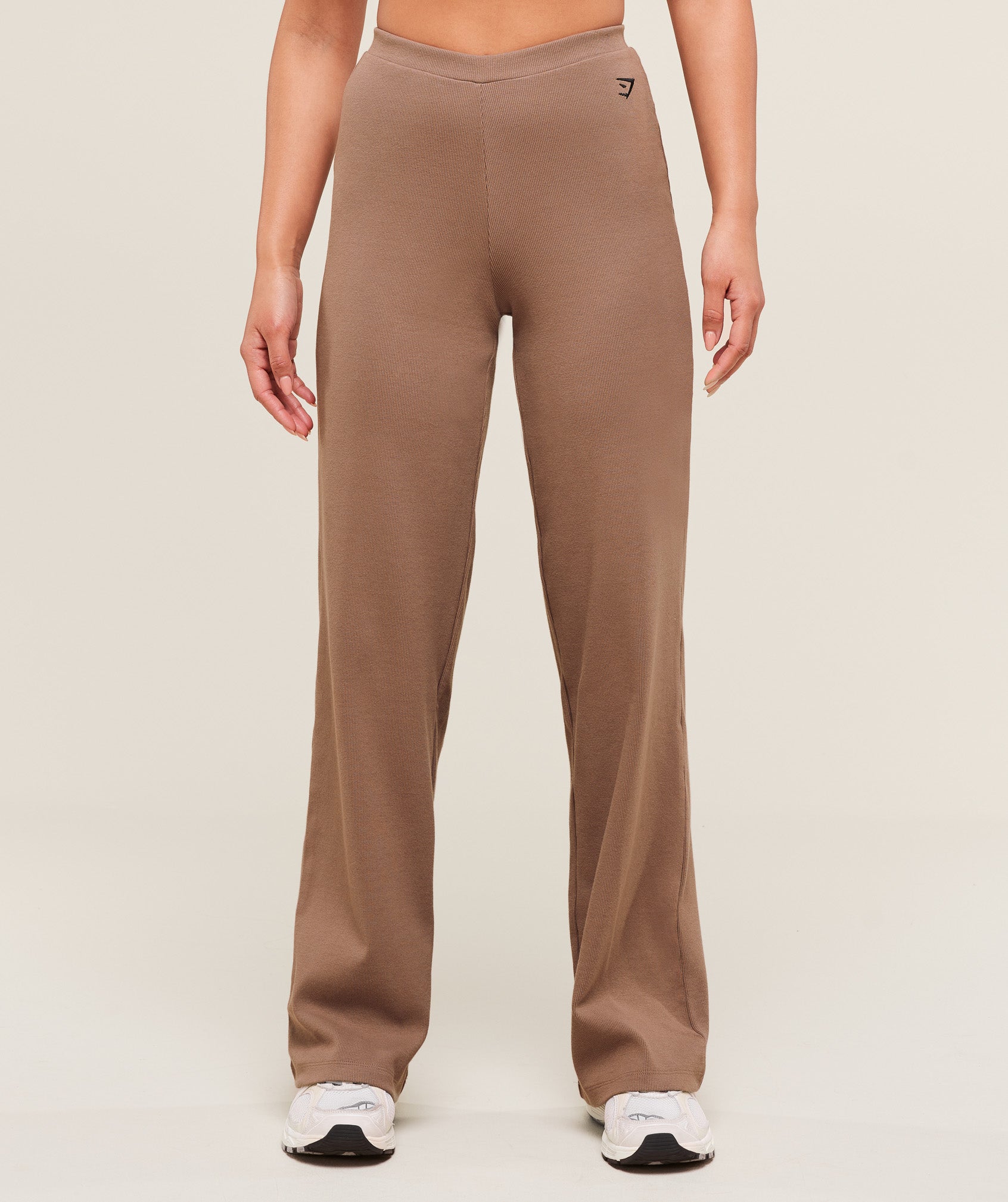 Women's Gymshark Ribbed Cotton Straight Leg Pants Mocha Mauve