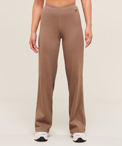 Women's Gymshark Ribbed Cotton Straight Leg Pants Mocha Mauve