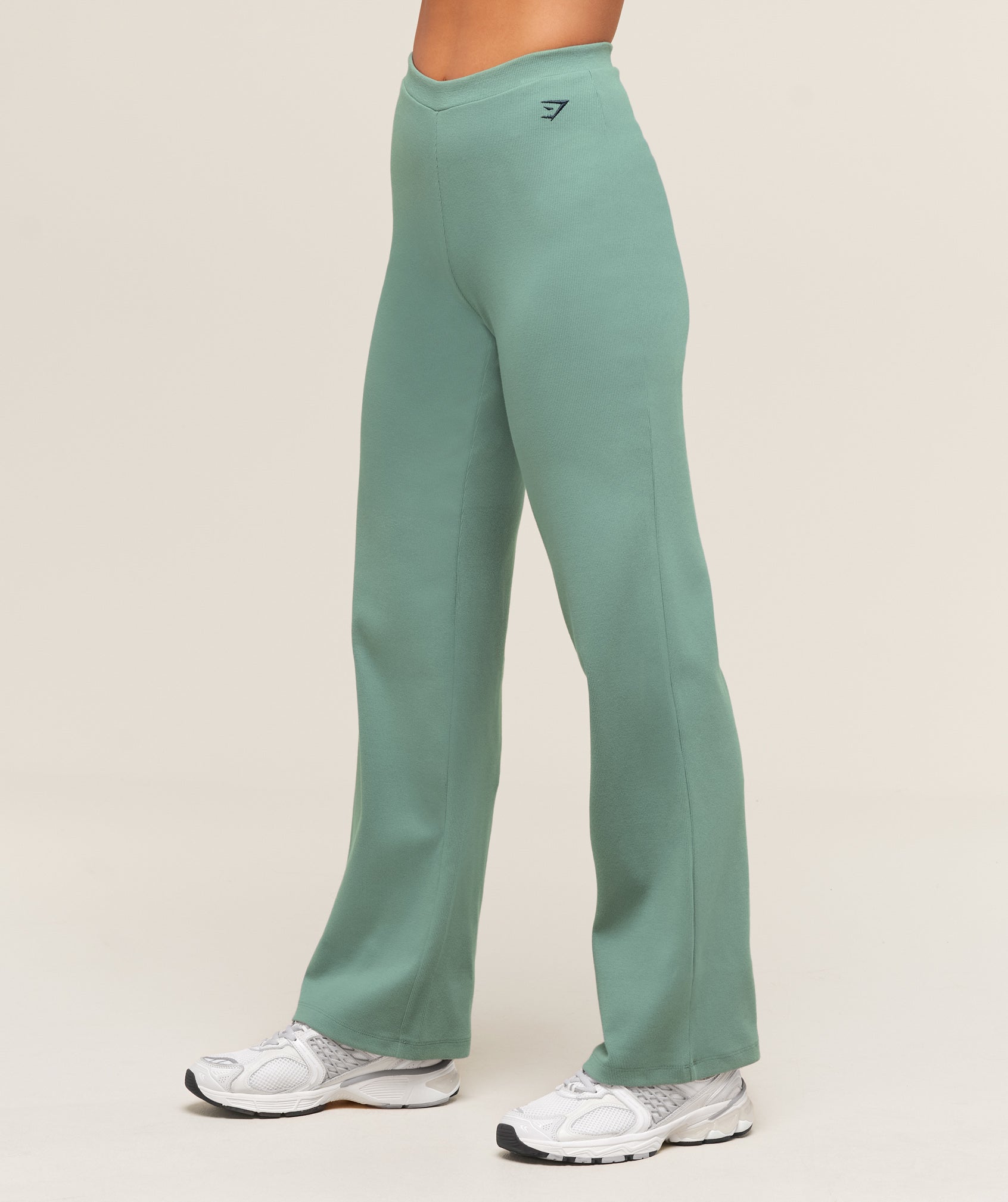 Women's Gymshark Ribbed Cotton Straight Leg Pants Celeste Blue