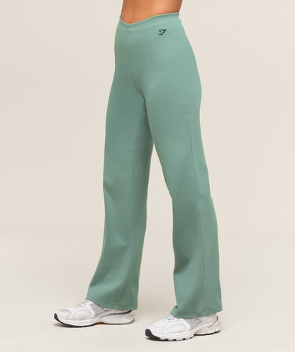 Women's Gymshark Ribbed Cotton Straight Leg Pants Celeste Blue