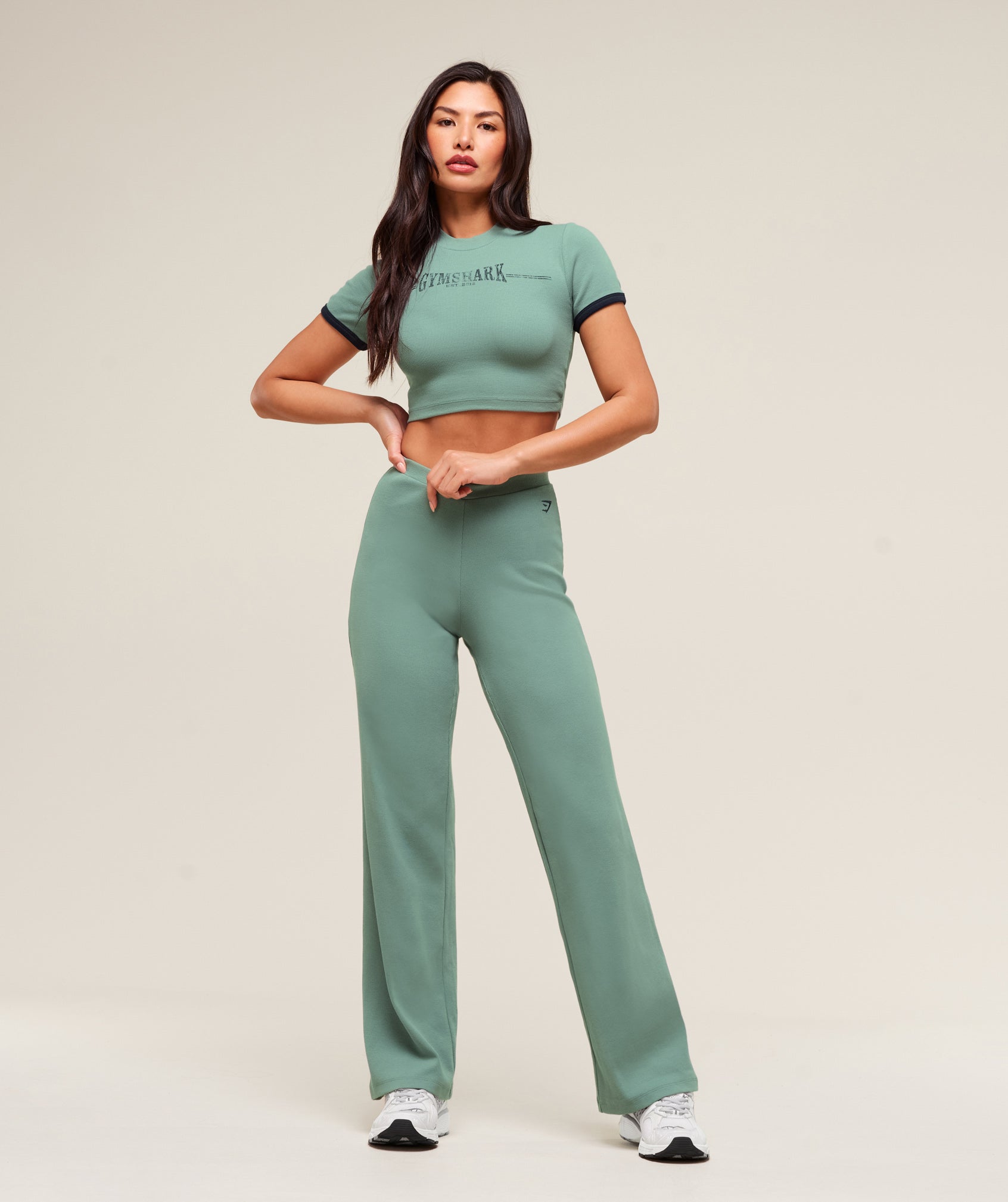 Women's Gymshark Ribbed Cotton Straight Leg Pants Celeste Blue