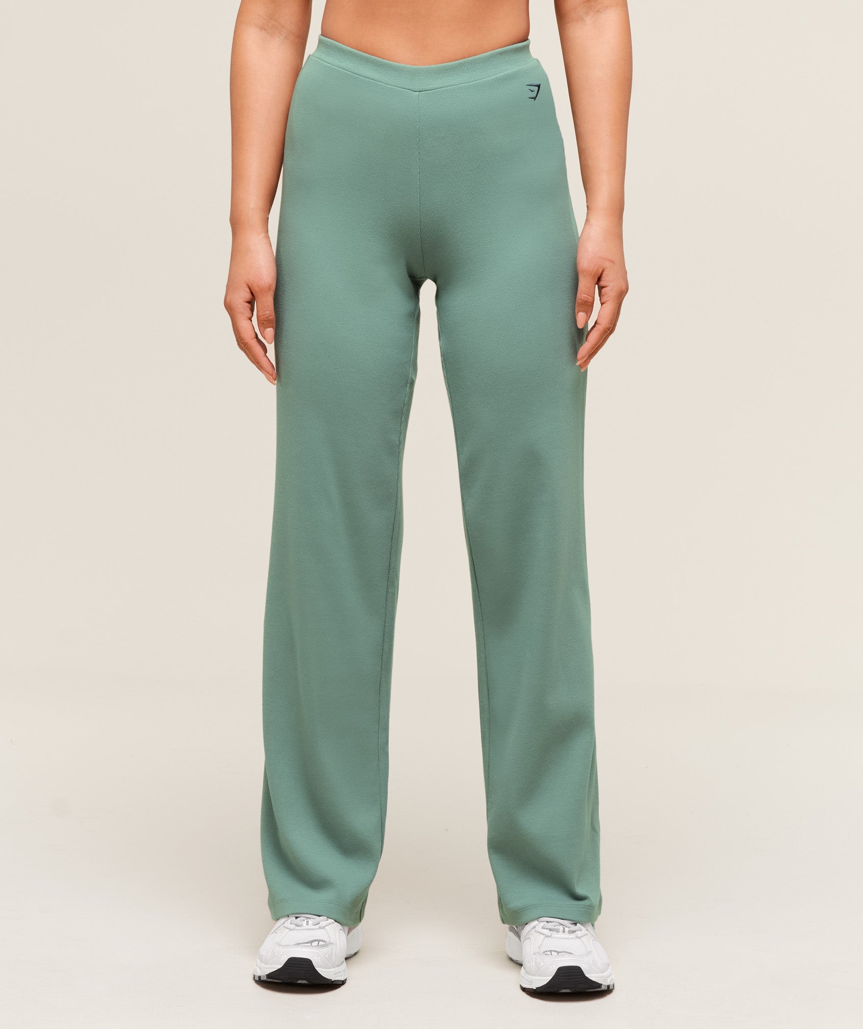 Women's Gymshark Ribbed Cotton Straight Leg Pants Celeste Blue