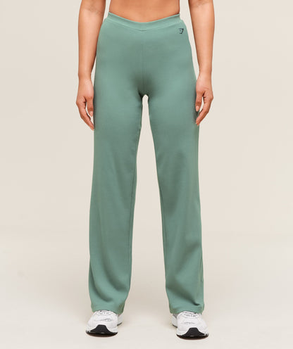 Women's Gymshark Ribbed Cotton Straight Leg Pants Celeste Blue