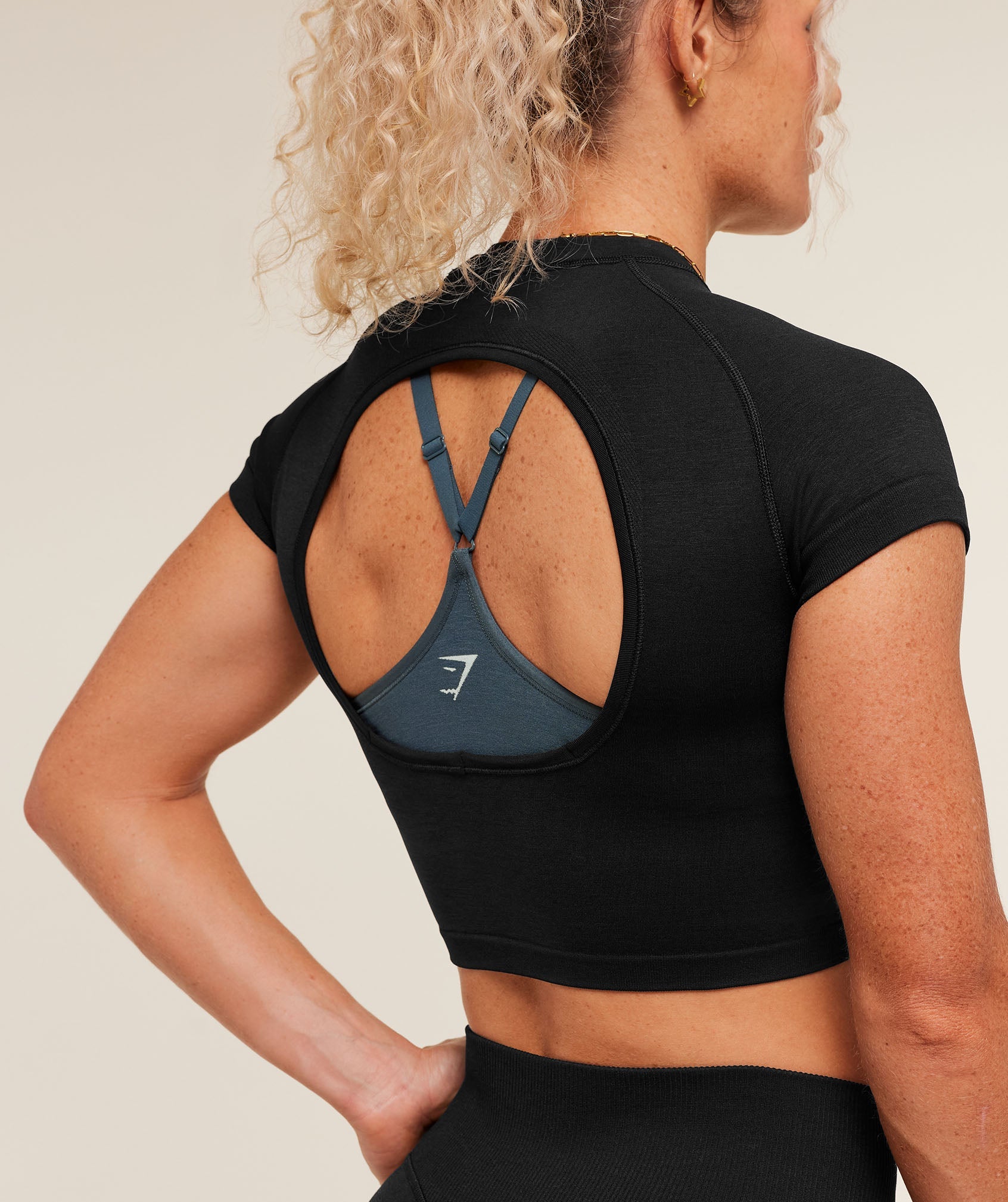 Women's Gymshark Interval Seamless Short Sleeve Crop Top Black