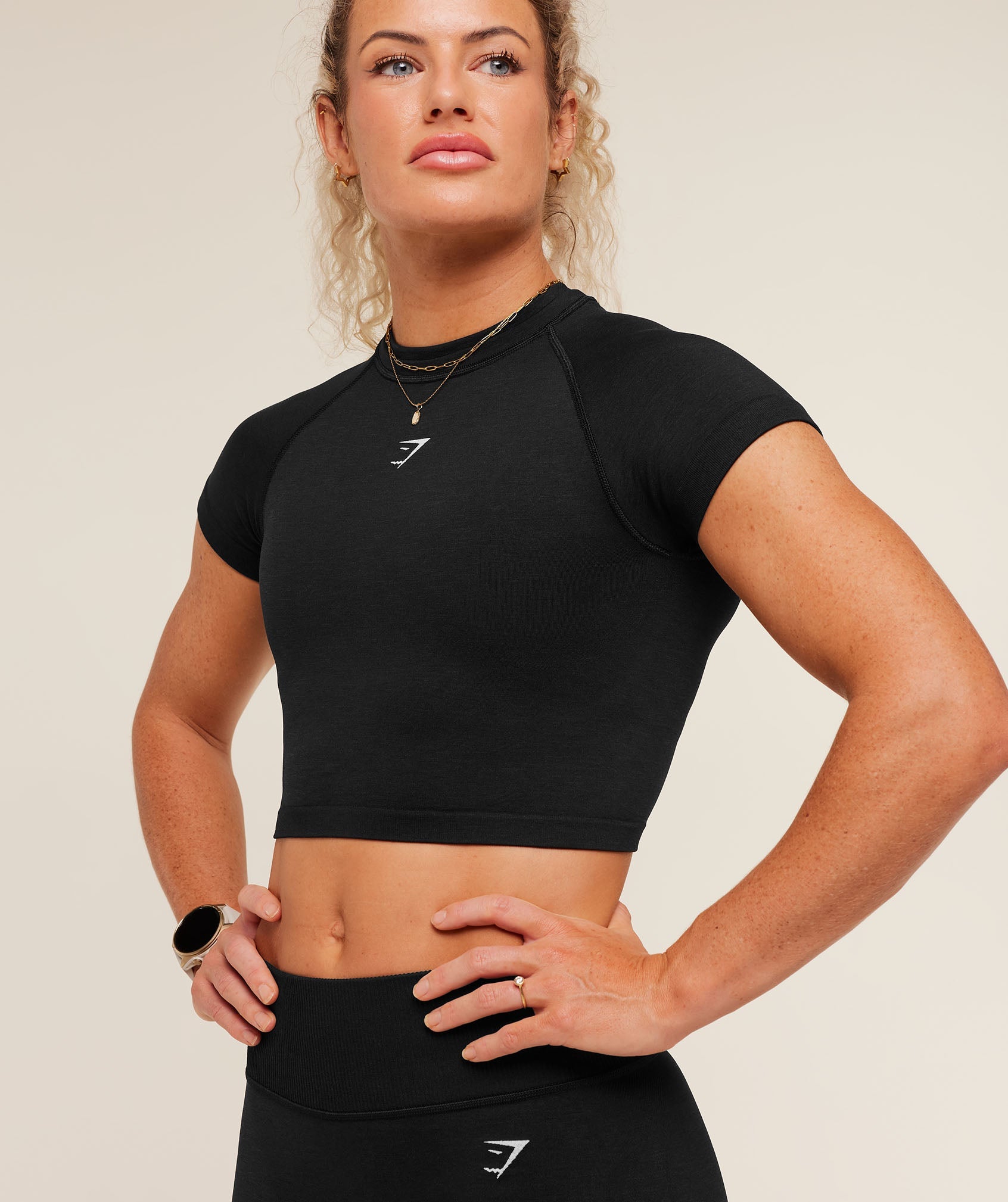 Women's Gymshark Interval Seamless Short Sleeve Crop Top Black