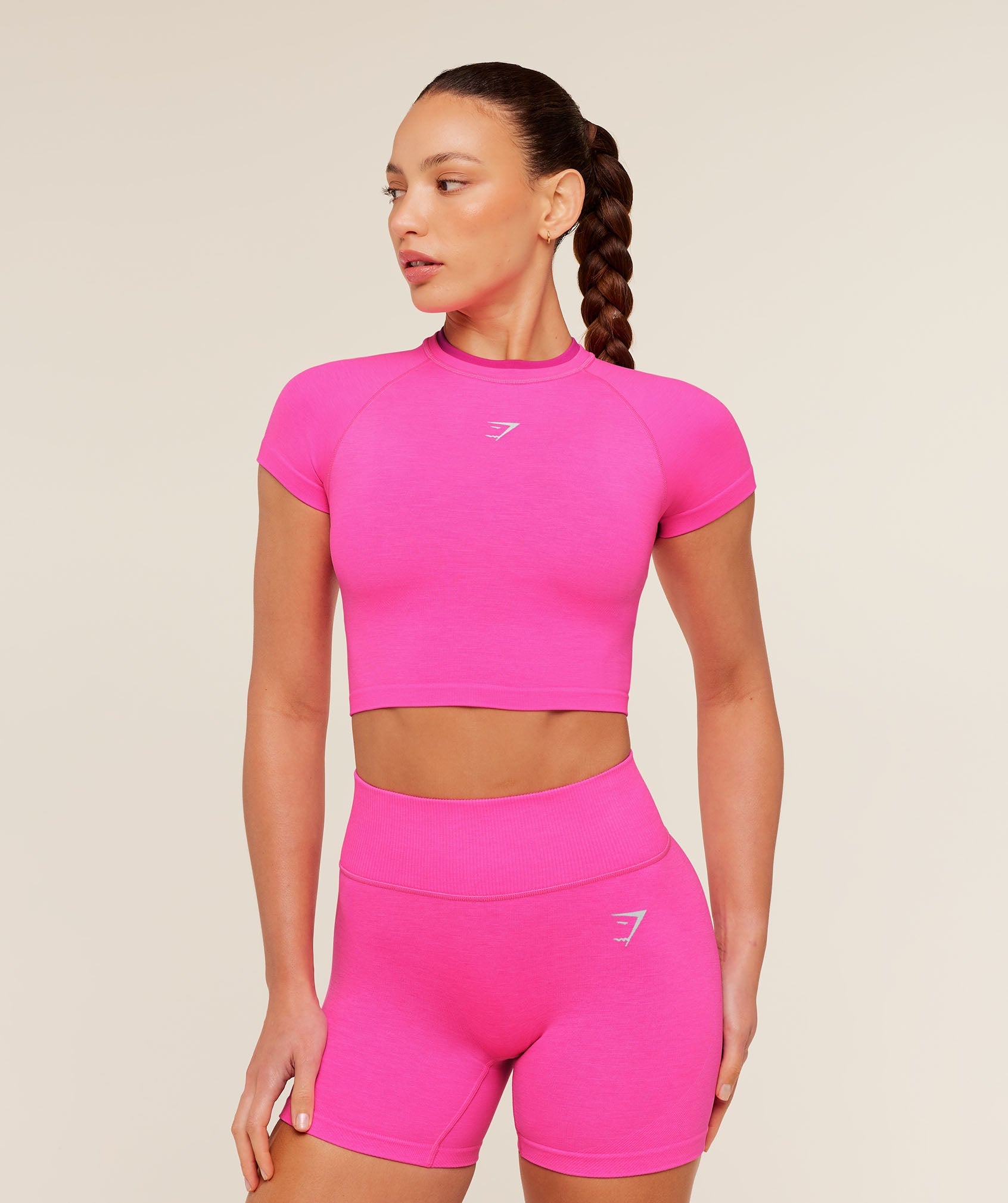 Women's Gymshark Interval Seamless Short Sleeve Crop Top Electric Pink
