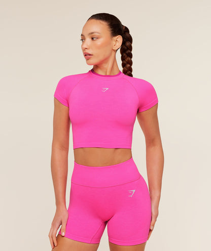 Women's Gymshark Interval Seamless Short Sleeve Crop Top Electric Pink