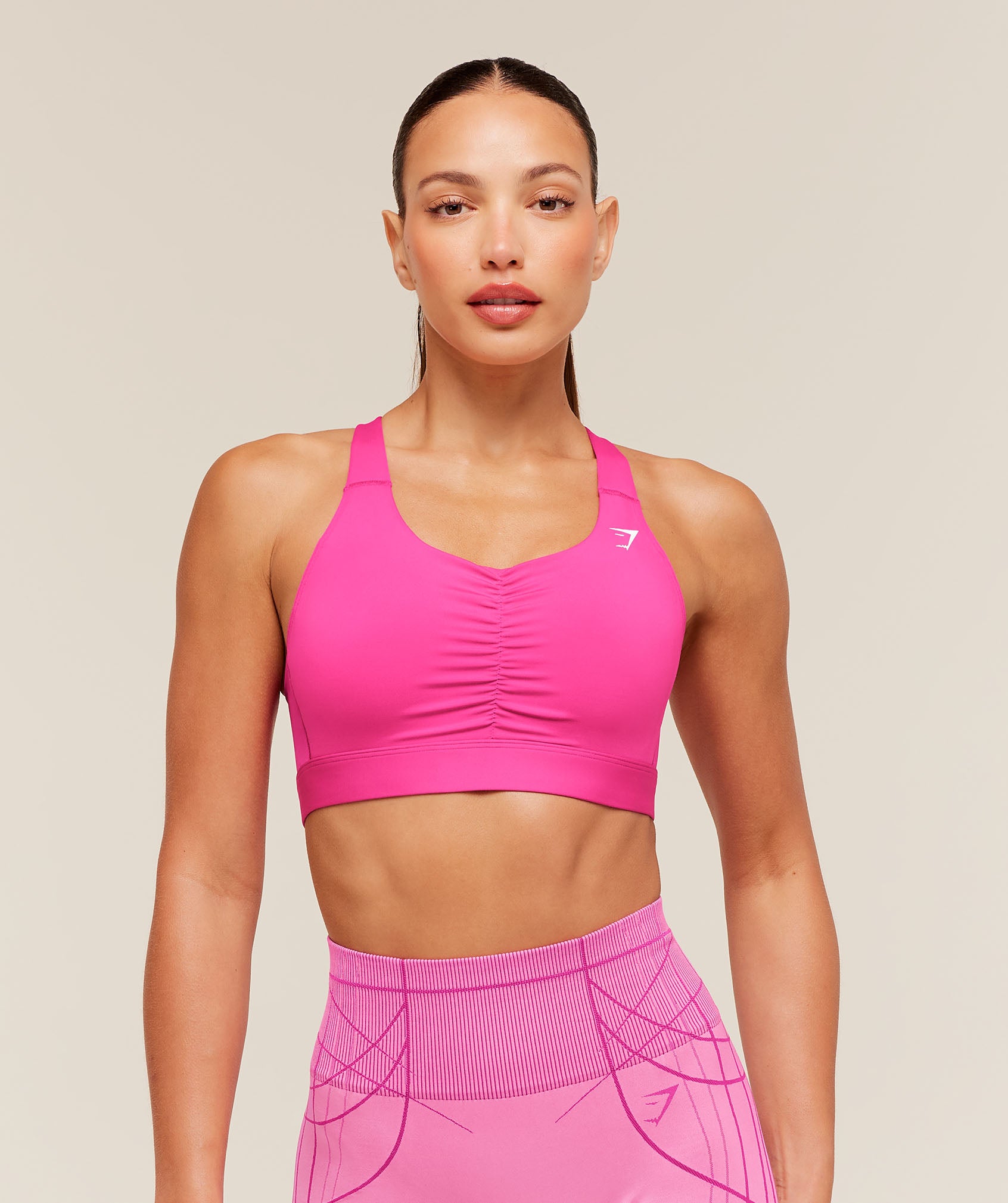 Women's Gymshark High Support Ruched Sports Bra Super-Set Pink
